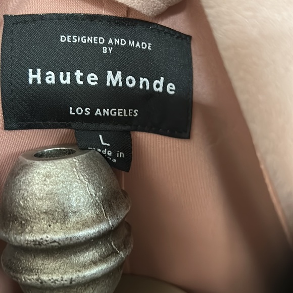 HAUTE Monde BLUSH PINK FAUX SUEDE COAT WITH A BELT size L - Picture 14 of 17